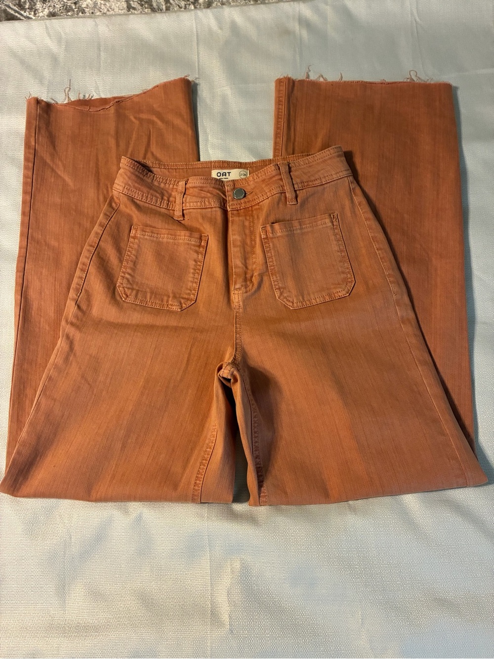 OAT New York High-Rise Wide-Leg
Patch Pocket Jeans coral/burnt orange Sz 2 /0450